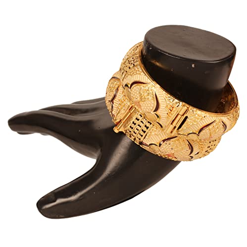 Touchstone New Indian Bollywood Handcrafted Mesh Work Exotic Meenakari Enamel Adorable Designer Jewelry Hinged Bracelets Bangle Kada. Set Of 2. In Gold Tone For Women. #TOP1