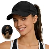 dellyy Cappello da Baseball Donna Estivo, Berretto da Baseball da Donna a Coda di Cavallo con Visiera, Regolabile Traspirante Cappellino da Sole Asciugatura Rapida per Sport All'aperto (Nero)