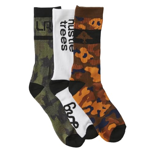 LRG Men's 3 Pack Crew Socks, Leaves, OSFM