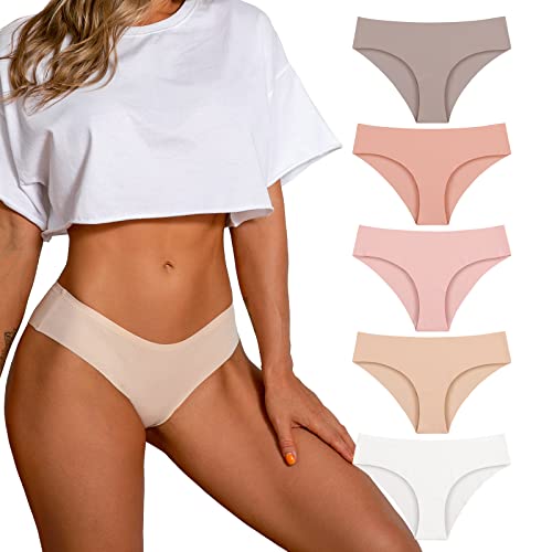 SHARICCA Bragas Mujer sin Costuras Cómodo y Respirable Bragas para Mujer Invisible Elástico Señoras Braguitas (5 Pack Multicolor-01, L) Cover