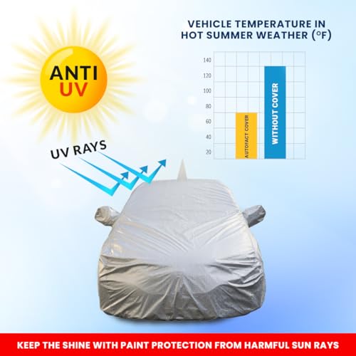 Image of Autofact Waterproof Car Body Cover Compatible with Skoda Fabia with Mirror and Antenna Pockets (Shinning Silver)