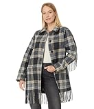 Pendleton Women's Jolene Wool Fringe Jacket, Charcoal Mix Multi Plaid, MD