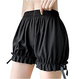 [HINICE] ショートパンツ ぺチパンツ レディース フリル サイドリボン 見せパン かぼちゃパンツ 下着インナー ルームウェアパンツ かわいい （ブラック LLサイズ）