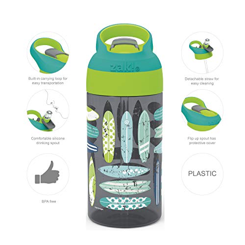 Zak Designs 16Oz Riverside Beach Life Kids Water Bottle With Straw And Built In Carrying Loop Made Of Durable Plastic, Leak-Proof Design For Travel, 2 Count (Pack Of 1) #TOP1