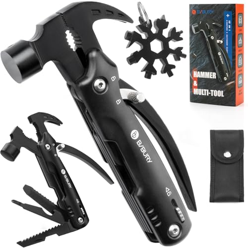 Gifts for Men, BIBURY Mini Hammer Multitool and Snowflake Multi Tool, Unique Christmas Birthday Gift Ideas, Outdoor Accessories Camping Tools Gadgets for Men Gifts for Him Black