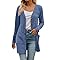 Cappotto in Maglia da Donna, a Maniche Lunghe, con Cardigan Aperto sul Davanti, in Morbida Maglia Spazzolata a Righe, per Abbigliamento Casual Autunnale e Invernale. (Blue-b, XL)