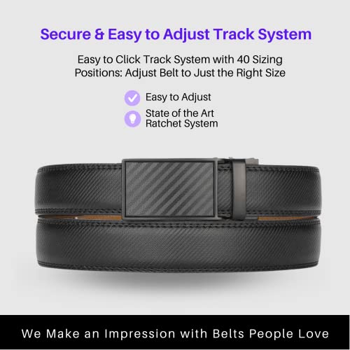 Image of Marino Avenue Ratchet Belt for Men. Adjustable Leather Dress Belt with 38 Easy to Click Into Place Ratchet Closures.