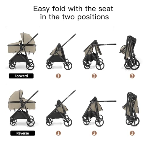 Image of Gromast 3-in-1 Baby Stroller, Convertible Stroller for Newborn Infant Toddler with Reversible Seat, UPF 50+ Canopy & Cup Holder - Khaki