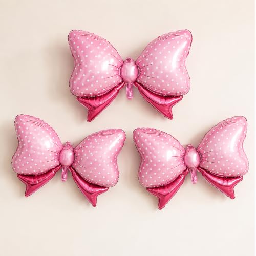 Image of Pack of 3 Pink Bow Foil Balloons for Birhtday Decoration