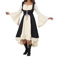 Generisch Mittelalter Kleidung Damen, Dameskleid in Einfarbig mit Schulterfreiem Ausschnitt, Batwing-Ärmeln und Spitzenverzierung im Gothic-Stil, Halloween Kleid Damen