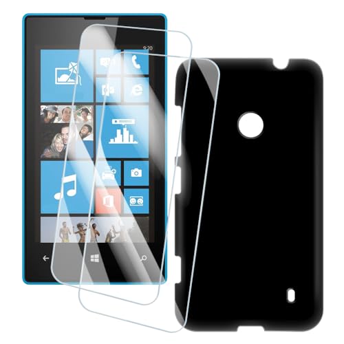 OAGELIM 2 Piezas Protector de Pantalla + Funda Compatible con Nokia Lumia 520 (4 Pulgada) Funda Impresión Artística Personalizada y Cristal Templado (Negro)