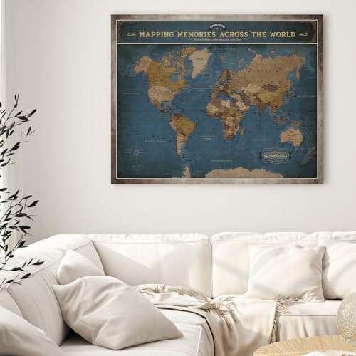 Image of DECORARTS - Modern Navy Blue World Map Canvas Wall Art, World Maps for Wall Decor, Hand-Stretched Giclee Print, Living Room Dining Office Home Decor, Ready to Hang, Handcrafted in USA, 30x24''