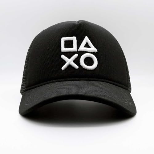 Boné Videogame Aba Curva, Preto, Bordado com Logo Símbolos, Tela Mesh Ajustável