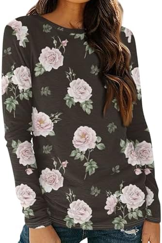 Fall Outfits for Women 2024 Crew Neck Top Sports Fan Floral Print Round Neck Shirts Lightweight Workout T Shirts