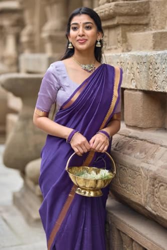 Image of Women's Cotton Woven Soft Sarees With Attach Blouse Piece.