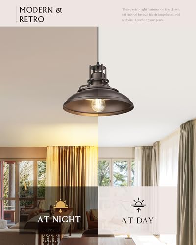 Image of FEMILA Farmhouse Pendant Light,12 inch Barn Vintage Hanging Light Fixture for Kitchen Island, Adjustable Height,Oil Rubbed Bronze Finish, 4FY15-MP ORB