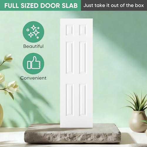 Image of BARNSMITH 24x80 in Raised 6-Panel Textured White Primed Door Slab, Classic Style Paintable Hollow Core Interior Door Panel, for Pocket, Swing, Sliding Door, No Pre-Drilling, Durable and Lightweight