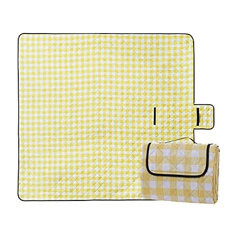 Outdoor Picnic & Beach Blankets, Extra Large 79"x79" Picnic Blanket with 3 Layers Material, Sandproof Waterproof Portable Picnic Mat for Camping Beach Park Concerts (Yellow Plaid) Cover