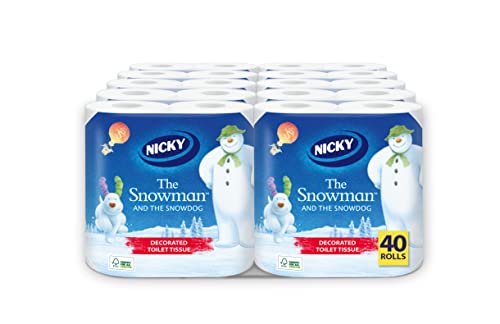 Nicky Snowman Toilet Tissue | Extra Value Pack 40 x Rolls Embossed | 168 Sheets per roll | 3-Ply | The Offical Snowman and Snowdog Decorated Sheets | 100% FSC Certified Paper