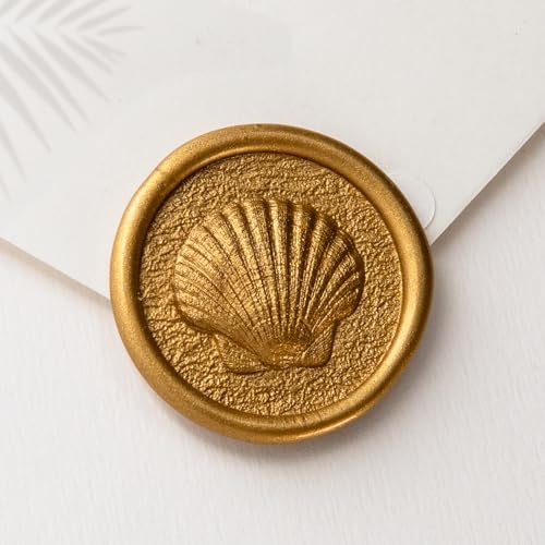 Nuvretk 30pcs Handmade Wax Seal Stickers - 3D Shell Design Self-Adhesive Seals for Invitations, Envelopes, and Packaging(Gold)
