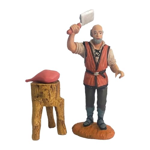 Ac - Figura De Carnicero Con Pilón Y Carne Par Belén - Fabricado En Marmolina - Adorno Divertido Para Nacimiento, Navidad, Decoración Tradicional - Altura Aprox.: 10 Cm