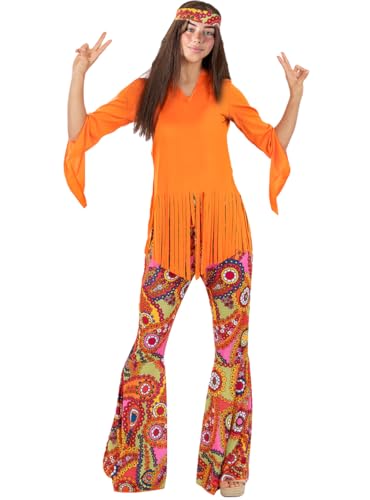 Funidelia | Disfraz de Hippie feliz para mujer Años 60, Hippie, Flower power, Décadas - Disfraz para adultos y divertidos accesorios para Fiestas, Carnaval y Halloween - Talla S - Naranja