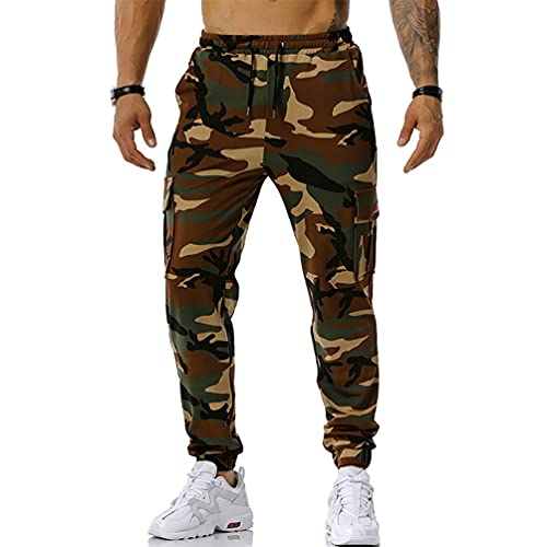 ebossy Men's Hiphop Street Workout Jogger Elastic Waist Drawstring Tactical Camouflage Cargo Pants