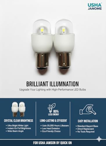 Image of LED Bulb for Usha Janome Sewing Machines, Pin Type, Pack of 2, White