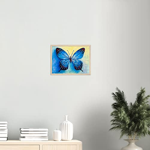 Cadre papillon bleu 50x70 cm blanc pour décorer le salon