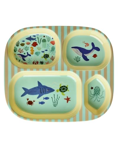 Rice Melamin Kinderteller mit 4er Einteilung - blau - Ocean Print