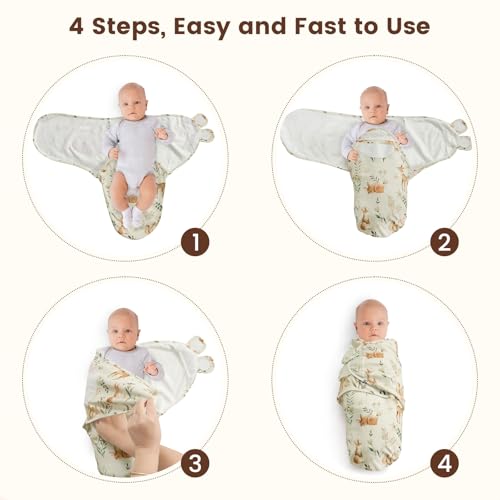 Image of PHF 100% Cotton Baby Swaddle Sleep Sacks for Newborn, 3 Pack Soft Breathable Baby Swaddle Sack 0-3 Months for Boys Girls, Easy Adjustable, Blanket Wrap, Newborn Essentials (Woodland)