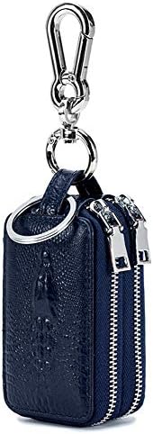 Car Key Case Genuine Leather Car Smart Key Chain Keychain Holder Double Zipper Remote Fob Case by Esdrem