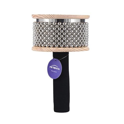 Asteman Professional Cabasa – African Hand-Shaken Percussion Instrument with Stainless Steel Beads, Latin Rhythm Shaker (8.46 × 5.12 × 5.12)