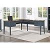 Farmhouse wood half pedestal writing desk and return open l shaped table and return office desk and return blue  urban country home decor