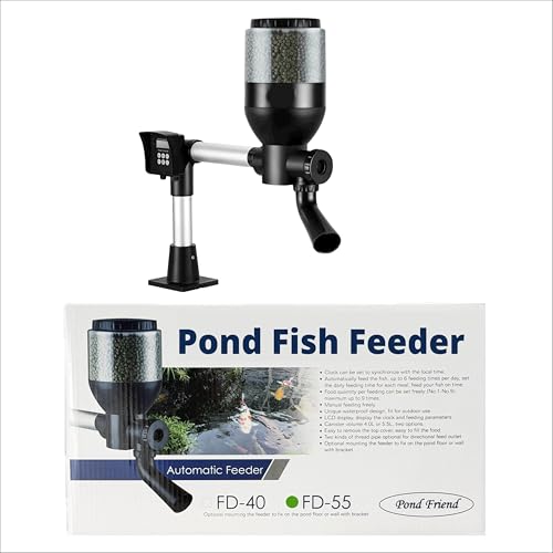 Pond Friend Automatic Fish Feeder Outdoor 5.5L Holiday & Vacation Koi Feeder Programmable LCD Timer for Precise Daily Feeding Weatherproof Mains Power 12V Transformer 3 Pin Plug & 5m Cable