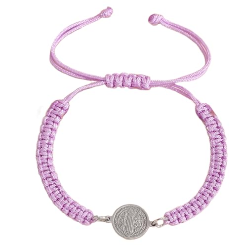 ERRORY Medallas redondas vintage con nudo plano, regalo de bautizo, unisex, accesorio de cadena de muñeca para bendición, talla única, como se describe