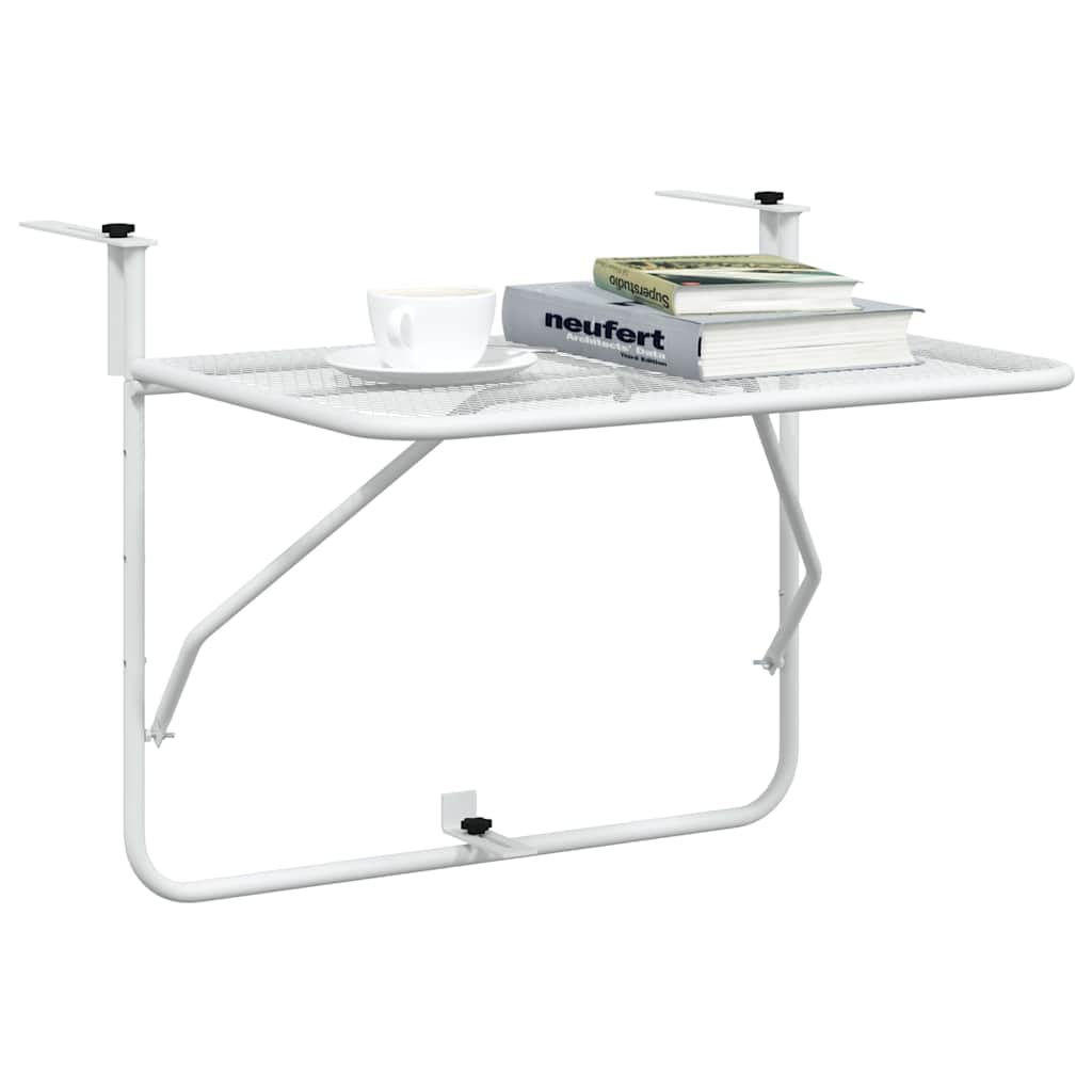 Balkontisch Klapptisch Weiß 60x40 cm aus Stahl - Stabiler Balkonhängetisch für Geländer und Terrasse - Platzsparender Beistelltisch und Klappbarer Außentisch