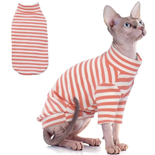 PUMYPOREITY Sphynx Cat Clothes: Soft Stretchy Sweater, Pullover Jumpsuit, Turtleneck Outfit for Sphynx, Cornish Rex, Devon Rex, Orange, XS