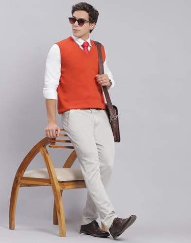 Image of Monte Carlo Off White Solid V Neck Sweater | Warm Woolen Pullover for Men | Soft Comfortable Knitted Winter Wear Sweater for Men's