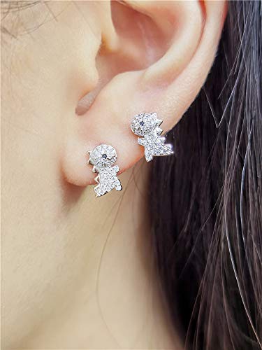 Crystal Dinosaur Stud Earrings for Teen Girls 925 Sterling Silver Pave CZ Small Cute Dragon Animal Studs Post Nickel Free Jewelry Birthday Gifts for Daughter Niece3