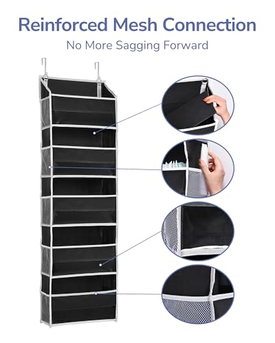 Image of ULG 1 Pack Over The Door Organizer - 5 Shelf Door Organizer Hanging & 10 Side Pockets, Reinforced 44LB Capacity Hanging Organizer, Behind The Door Storage for Bedroom, Nursery, Pantry (Black)