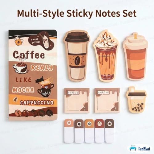 Image of FunBlast 11 Sheets /440 Sticky Notes - Cute Kawaii Sticky Notes, Sticky Pad for Study, Point It Marker Stationery Items, Self-Adhesive Memo Pad, Planners and Memo Sticker (BT)