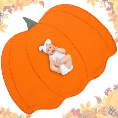 Image of Funtery Baby Play Mat 56 x 42 Inch Cotton Crawling Cushion Cotton Nursery Rug Large Thick Soft Reversible Washable Folding Floor Playpen Mat Nursery Decor Rug for Girls Boys(Orange,Pumpkin)