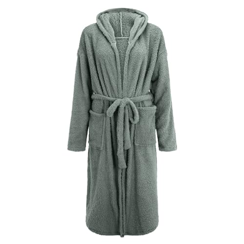 HGps8w Women Girls Cute Ears Hooded Plush Robe, Fleece Cozy Warm Bathrobe Fuzzy Female Spa Robe with Pockets & Belt3