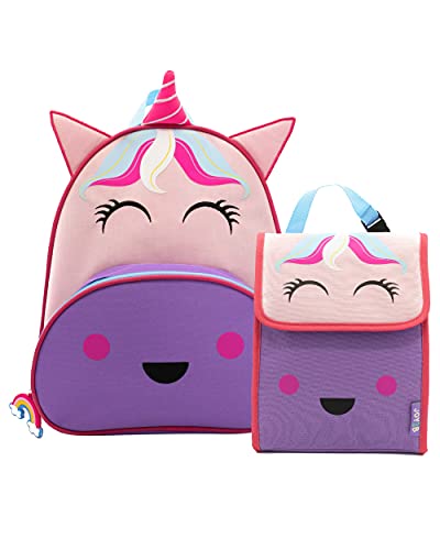 Joy2b Toddler Backpack for Girls with Matching Lunch Box - Unicorn Backpack and Lunch Box for Girls - Preschool Backpack for Girls, 12 Inch Toddler Girl Backpack and Lunch Bag Set for Girls, Kids Bookbag - Unstoppable Unicorn