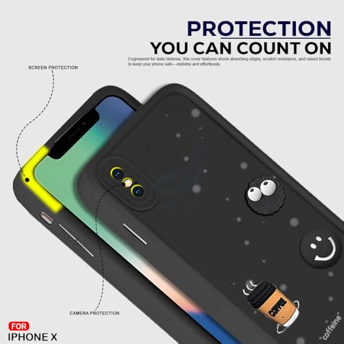 Image of AESTMO Back Case Cover for iPhone X /XS Back Cover | Cute Fun Cartoon 3D Ball | Coffee Silicone Case | Full Body Protection | Camera Protection Back Cover for iPhone X /XS (Black)
