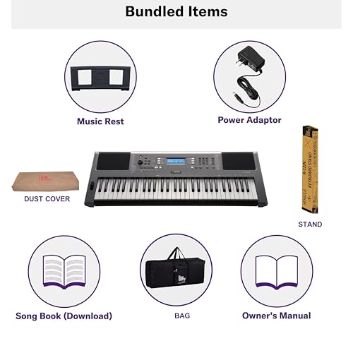 Image of Yamaha PSR-I300 61 Keys Digital Piano Keyboard with Indian Rhythms, Blueberry KB-50 Bag, R-12 Stand, Dust Cover and Adapter