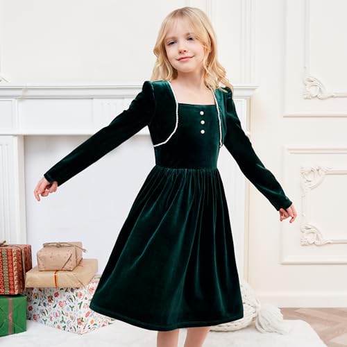 Sunny Fashion Girls Dress Christmas Hat Red Velvet Long Sleeve Holiday Size 4-142