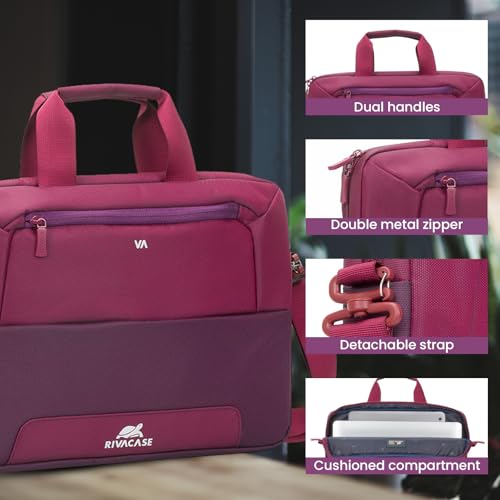 Image of RivaCase Suzuka 7727 Laptop Bag Water Resistant Polyester Fabric fits most popular Macbook Laptops Ultrabooks 13.3 to 14 inches Computer Bag for Women /Men /Travel /Business Style Briefcase Claret Violet
