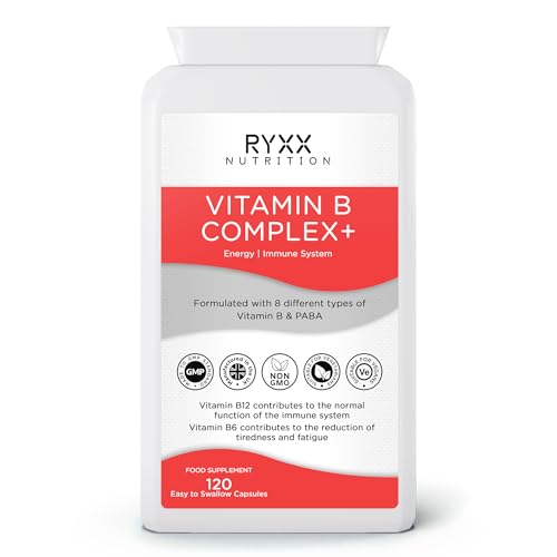 Vitamin B Complex+ | High Strength & High Absorption B Vitamins | 120 Vegan Capsules | with B6, B12 & Folate for Energy & Tiredness Reduction | Made in The UK by RYXX